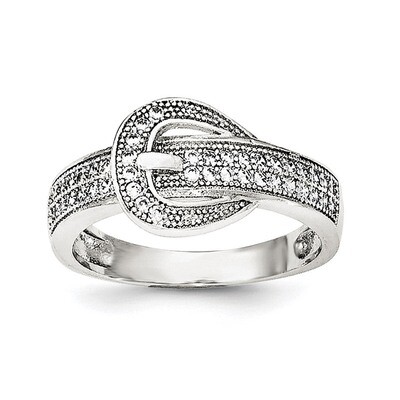 CZ Diamond Buckle Ring Sterling Silver Rhodium-plated QR6195, MPN: QR6195,