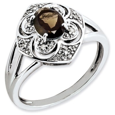 Smoky Quartz &amp; Diamond Ring Sterling Silver QR3087SQ, MPN: QR3087SQ, 883957651408