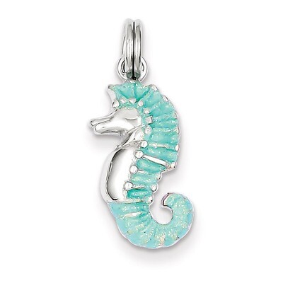 Green Glitter Enamel Seahorse Charm Sterling Silver QC6314, MPN: QC6314, 191101561320