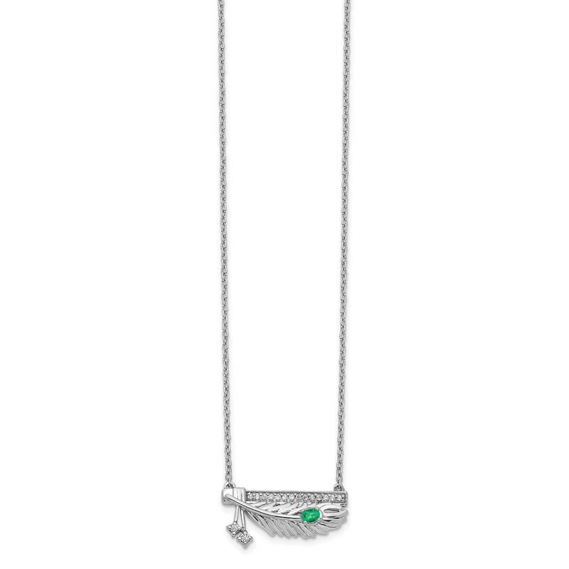 Bar with Emerald Feather Necklace 14k White Gold Diamond PM3780-EM-008-WA, MPN: PM3780-EM-008-WA, 8…