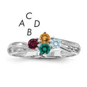 Synthetic 4 Stone Mother&#39;s Ring Sterling Silver Rhodium-plated XMR10/4SS-5, MPN: XMR10_4W--6, 88395…