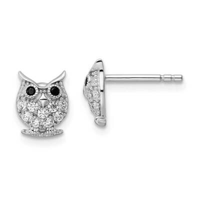 Black &amp; White CZ Diamond Owl Post Earrings Sterling Silver Rhodium-Plated QE15782, MPN: QE15782, 19…