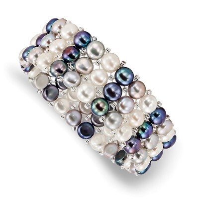 6-7mm Button Acrylic Beads 3-row Stretch Bracelet Freshwater Cultured Pearl QH5424, MPN: QH5424, 19…