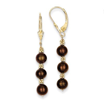 Coffee Brown Cultured Pearl &amp; Bead Earrings 14k Gold XF216, MPN: XF216, 191101536861