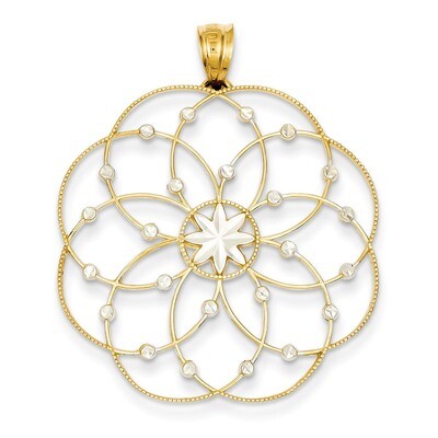 Diamond-cut Spiral Circle Pendant 14K Gold &amp; Rhodium PRF313, MPN: PRF313, 191101361982