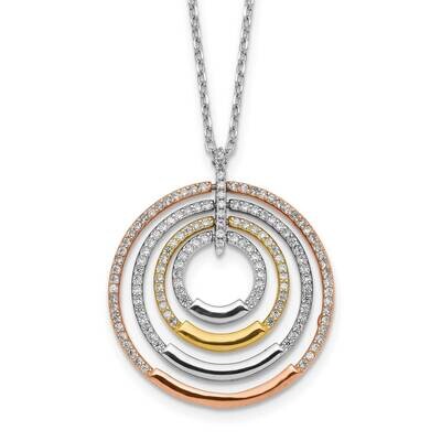 Gold and Rose-Tone CZ Diamond Circles with 2 In Extender Necklace 16 Inch Sterling Silver Rhodium-P…