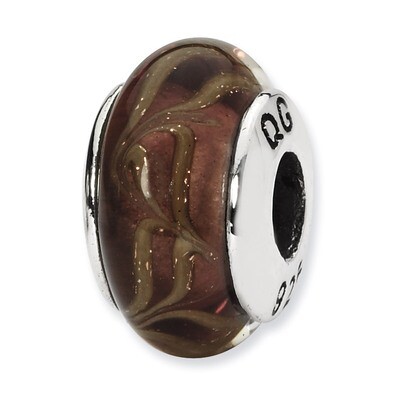 Smokey Swirl Hand-blown Glass Bead Sterling Silver QRS1358, MPN: QRS1358, 883957303185