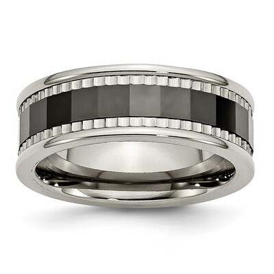 Titanium with Sawtooth Accent/Polished Black Center 8mm Band Ceramic TB379-7.5