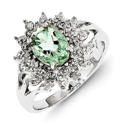 Green Quartz &amp; Diamond Ring Sterling Silver Rhodium QDX449, MPN: QDX449, 883957529448