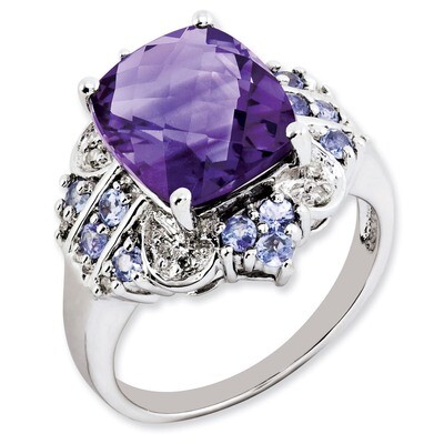 Amethyst, Tanzanite &amp; Diamond Ring Sterling Silver QR2914AM, MPN: QR2914AM, 883957402949