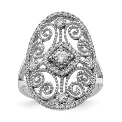 Filigree Ring Sterling Silver Rhodium-plated CZ Diamond QR6922, MPN: QR6922, 883957926889