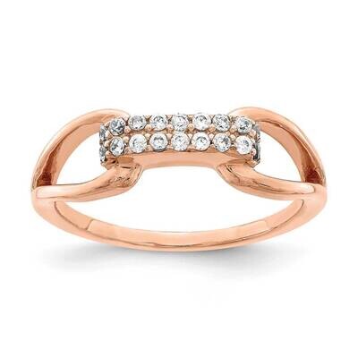Rectangular CZ Diamond Ring Sterling Silver Rose-tone QR6968, MPN: QR6968, 883957831718