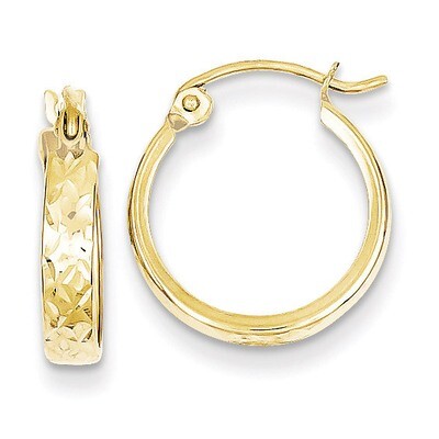 Diamond-cut Square Tube Hoop Earrings 10k Gold 10S69, MPN: 10S69, 883957895444