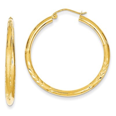 Satin &amp; Diamond-cut 2.5mm Round Hoop Earrings 14k Gold TC242, MPN: TC242, 883957289199
