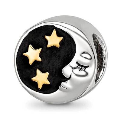 Gold-plated Enamel Moon/Stars Bead Sterling Silver Rhodium-plated QRS4184, MPN: QRS4184,