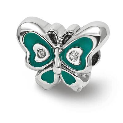 Purple &amp; Green Enameled CZ Diamond Butterfly Bead Sterling Silver QRS3927, MPN: QRS3927, 1911015003…