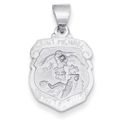 Polished and Satin Saint Michael Medal Pendant 14k White Gold XR1367, MPN: XR1367, 886774619538