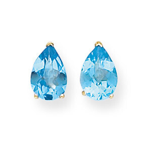 9x6mm Pear Blue Topaz Checker Earrings 14k Gold XE82BC, MPN: XE82BC, 883957103846