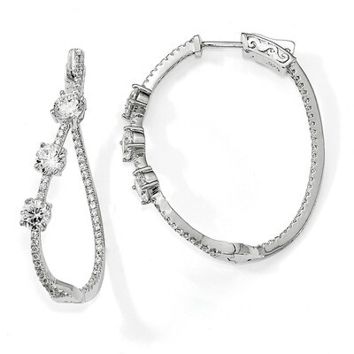 Curvy Round CZ In and Out Oval Hoop Earrings Sterling Silver Polished QE13027, MPN: QE13027, 883957…