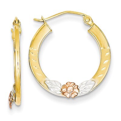 Diamond Cut Flower Hoop Earrings 14k Yellow &amp; Rose Gold with Rhodium TL745, MPN: TL745, 883957026589