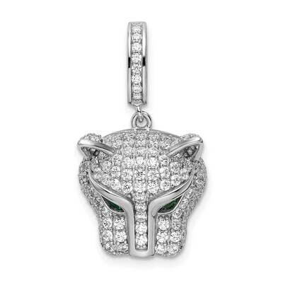 Green &amp; White CZ Diamond Panther Pendant Sterling Silver Rhodium-Plated QP5505, MPN: QP5505,