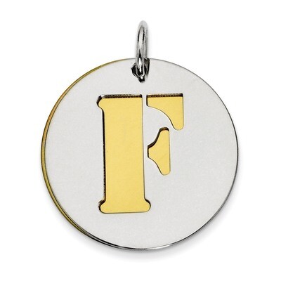 Initial F Double Plate Round Charm Sterling Silver QC7910F, MPN: QC7910F,