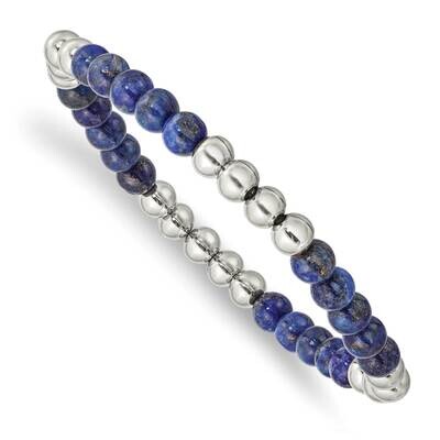 Lapis Beaded Stretch Bracelet Stainless Steel Polished SRB2739, MPN: SRB2739, 191101859748