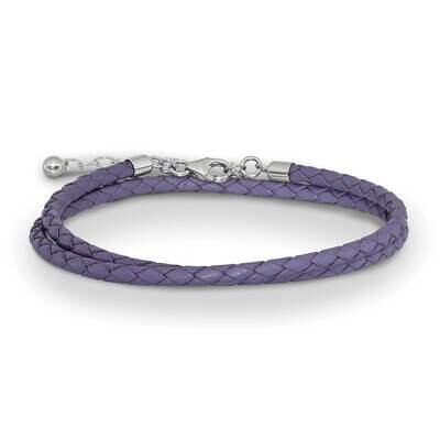 Purple Leather 14 Inch with 2in Extender Choker Wrap Bracelet Sterling Silver QRS4049PURP-14, MPN: …
