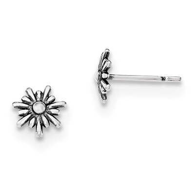 Flower Post Earrings Sterling Silver Polished and Antiqued QE12225, MPN: QE12225, 883957804354