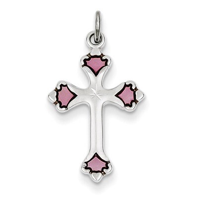Pink Enameled Budded Cross Charm Sterling Silver QC3343, MPN: QC3343, 883957279466