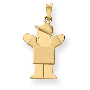 Boy with Hat on Right Charm 14k Gold Solid Engravable XK379, MPN: XK379, 883957859422