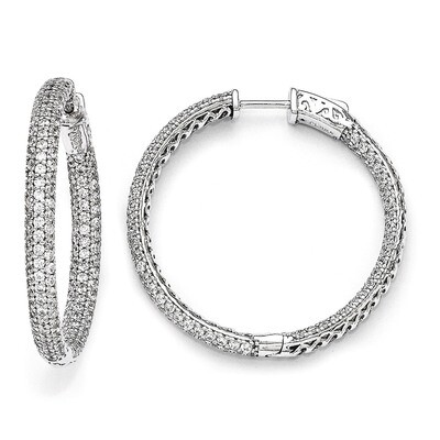 Pave 1.4 inch Diameter Cubic Zirconia In and Out Hoop Earrings Sterling Silver QMP324, MPN: QMP324,…