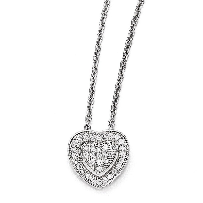 Heart Necklace Sterling Silver &amp; Cubic Zirconia QMP336-18, MPN: QMP336-18, 883957570389