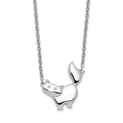 White Ice .012Ct. Diamond Cat Necklace Sterling Silver QW488-18, MPN: QW488-18, 191101479359