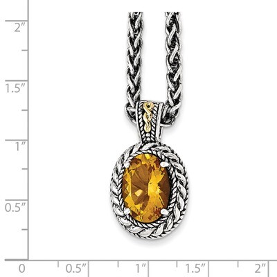 Citrine Necklace Sterling Silver &amp; 14k Gold Antiqued QTC1089, MPN: QTC1089, 191101385117