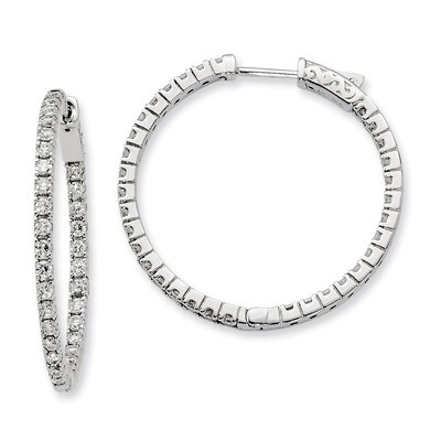 Diamond In and Out Hinged Hoop Earrings Sterling Silver Rhodium-plated QE8028, MPN: QE8028, 8867747…