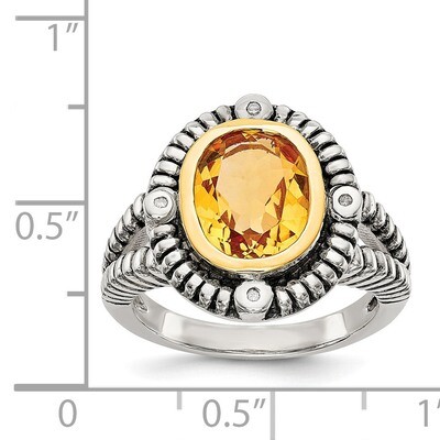 Citrine with Diamond Ring Sterling Silver &amp; 14k Gold QTC1433, MPN: QTC1433, 191101466649