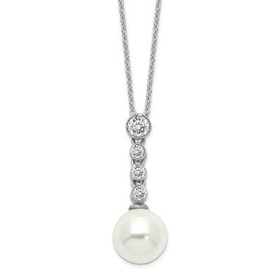 Majestik Rhodium Plated 10-11mm Imitat Shell Pearl Cz Necklace Sterling Silver QMJN116W-17, MPN: QM…