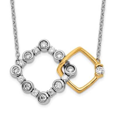 Si1/Si2, G H I, Square Interlocking Necklace 14k Two-tone Gold Lab Grown Diamond PM7923-040-WYLG, M…