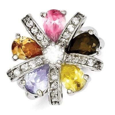 Multi-colored Diamond Floral Ring Sterling Silver QR2136, MPN: QR2136, 883957313863