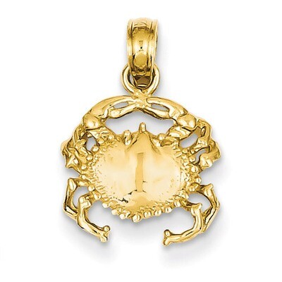 Open-Backed Crab Pendant 14k Gold Solid Polished D1385, MPN: D1385, 637218051595