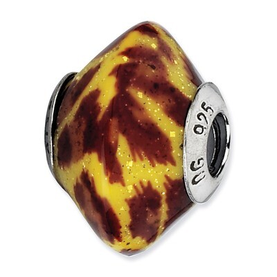 Sterling Silver Reflections Yellow with Brown with Glitter Overlay Glass Bead QRS2165