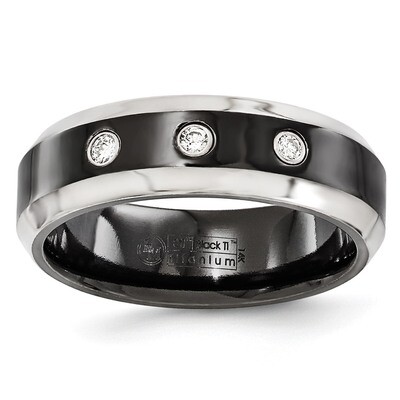Edward Mirell Black Titanium Beveled .09 ct Diamond with Sterling Silver Bezel 7mm Band EMR217 by E…