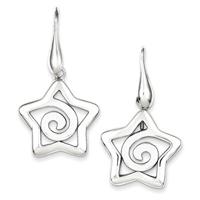 Sterling Silver Polished Star Dangle Post Earrings QE8065