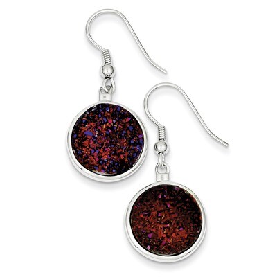 Purple Druzy Round Shepherd Hook Earrings Sterling Silver QE9616, MPN: QE9616, 883957400495