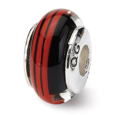Black Red Hand-blown Glass Bead - Sterling Silver QRS709, MPN: QRS709, 883957726199