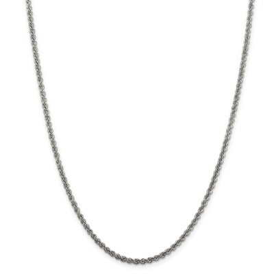 Solid Rope 2.5mm Necklace 22 Inch Sterling Silver QDR050-22, MPN: QDR050-22, 191101393938