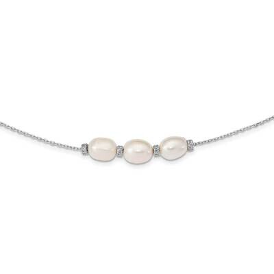 Bead &amp; Freshwater Cultured Pearl with 2 inch Extender Necklace Sterling Silver Rhodium-plated CZ Di…