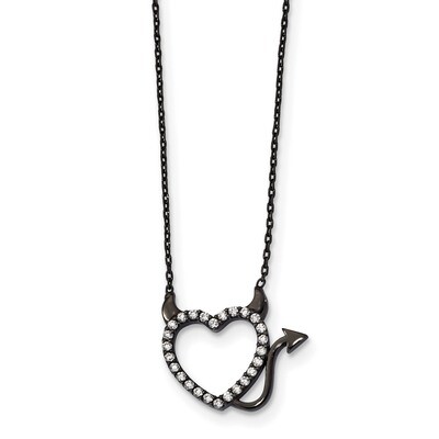 Black Rhodium Plated Devil Heart CZ Diamond Necklace 16 Inch Sterling Silver QG4347-16, MPN: QG4347…