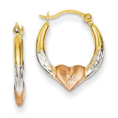 Heart Hoop Earrings 14k Gold &amp; White and Rose Rhodium TL739, MPN: TL739, 886774562766